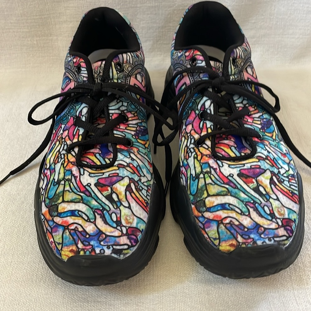 - Yes We Vibe sneakers in colorful stained glass print with peace sign. Wo… - Picture 2 of 8